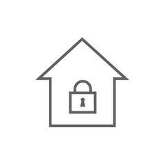 House with closed lock line icon.