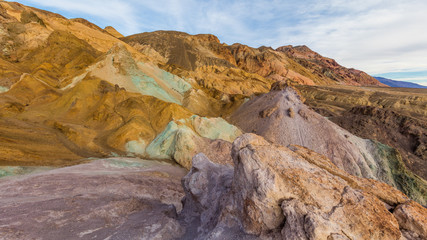 Colorful artist's drive in Death Valley. A part of one way scenic drive. The colors are created by different minerals. Artist's Drive, Death Valley National Park