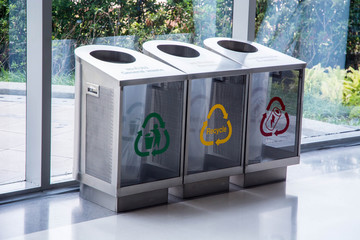 recycling and garbage bins