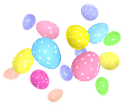 Colorful polka dot Easter eggs in pink, blue, and yellow pastel shades