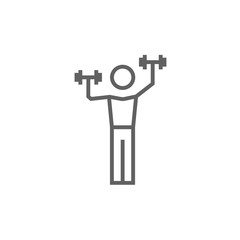 Man exercising with dumbbells line icon.