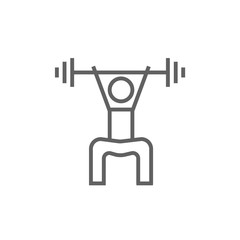Man exercising with barbell line icon.