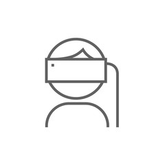 Man wearing virtual reality headset line icon.