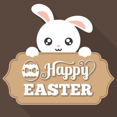 Happy Easter typographical background with bunny, flat design
