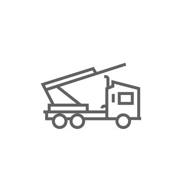 Machine with a crane and cradles line icon.