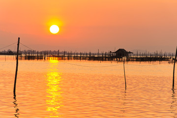 Sunset view with orange sky