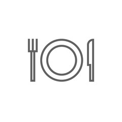 Plate with cutlery line icon.