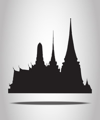 Thai Temple Silhouettes on the white background