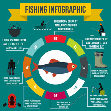 Fishing infographic elements, flat style