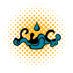 Black oil drop and spill icon, comics style