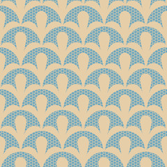 Seamless beige lace pattern on blue background