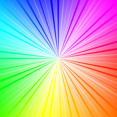 Colorful radial gradient background made of rainbow spectral colors with rays