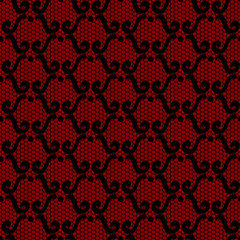 Black lace on red background.