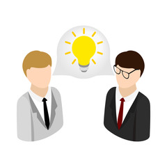 Two businessmen get idea icon, isometric 3d style
