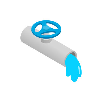 Water Pipe With A Blue Valve Icon, Isometric 3d Style