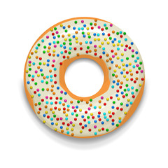 Glazed donut with candies icon, cartoon style 