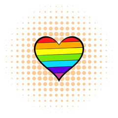 Rainbow heart icon, comics style