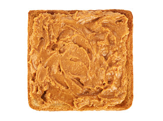 Toast with peanut butter isolated on white background.