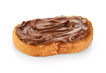 Toast with chocolate butter isolated on white background.