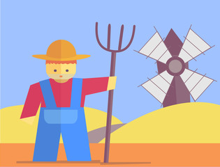 vector farmer with pitchfork