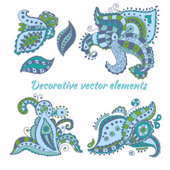 Vector doodle floral elements for design
