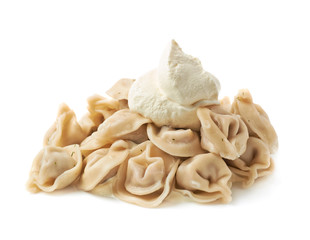 Pile of cooked dumplings isolated