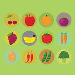 Big Set of Fruits and Vegetables Icon. Flat Vector. Isolated