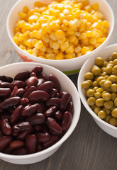 Red beans, sweet corn and green peas