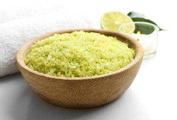Relaxing spa set on white background, close up