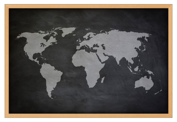 Chalkboard with World map