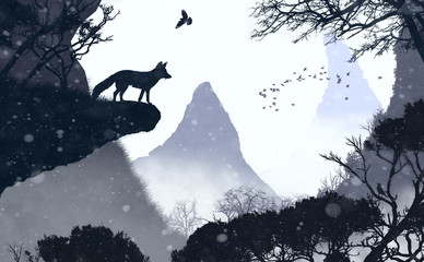 fox standing on a rock 