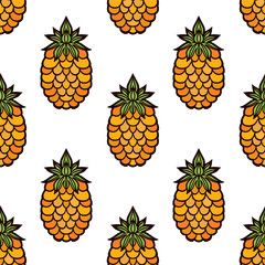 Seamless pattern with pineapples on white background.