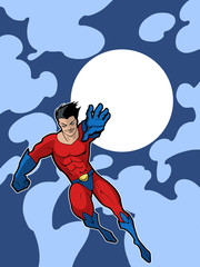 Cartoon superhero in red costume