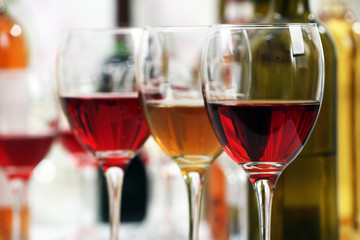 Glasses with different kind of wine, closeup