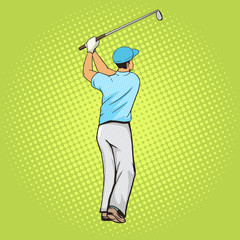 Golf player with bat pop art style vector