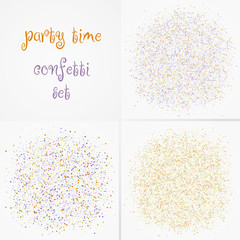 set of colorful confetti falls isolated over white background. Vector illustration.