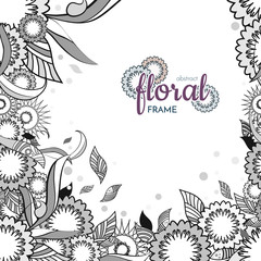 Floral and ornamental spring item frame background. abstract flowers. black and white