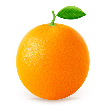 Orange fruit with leaves isolated on white background.