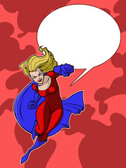 Illustration of super lady in bright costume