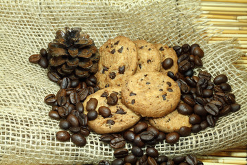 cookie and coffee beans