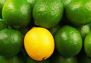 Stack of limes and lemon, closeup