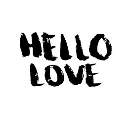 Stencil lettering quotes hello love isolated on a white background. Vector