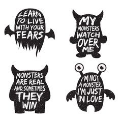 set of monster typography posters and quotes