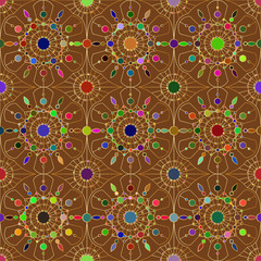 Gold vintage lace, seamless ornament. Vector