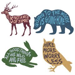 set of wilderness inspirational typography posters and quotes