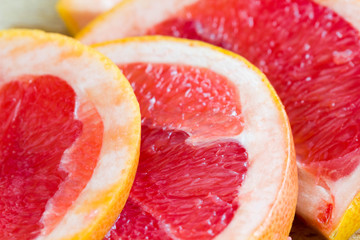 Closeup of healthy red grapefruit slices