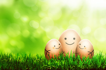 Three easter eggs with smile drawing