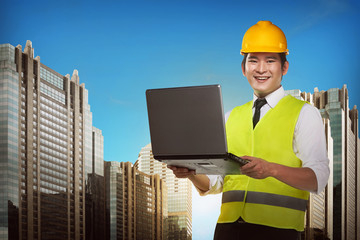 Asian engineer wearing safety vest