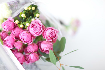 Beautiful bouquet of pink roses closeup