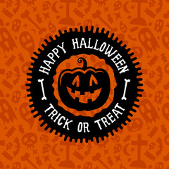 happy halloween vintage badge on orange seamless background